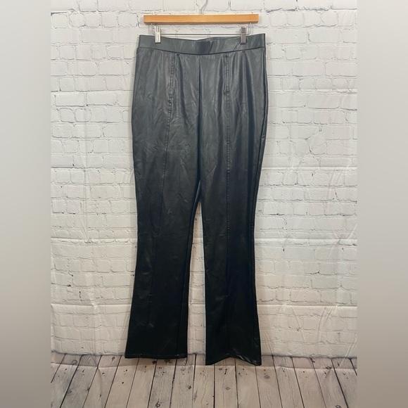 Wild Fable Faux Leather Black High Rise Split Flare Hem Pants Womens Size Large - Picture 1 of 8